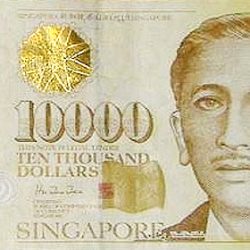 Купюра 10000 сингапурских доллара, лицевая сторона